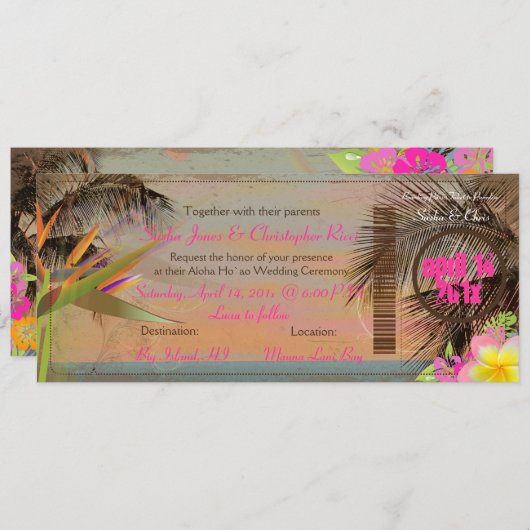 PixDezines Vintager Boarding Pass/Paradiesvogel Einladung (Vorne/Hinten)