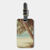 PixDezines Vintager Hasenstrand und Kokospalmen Gepäckanhänger (Vorderseite vertikal)