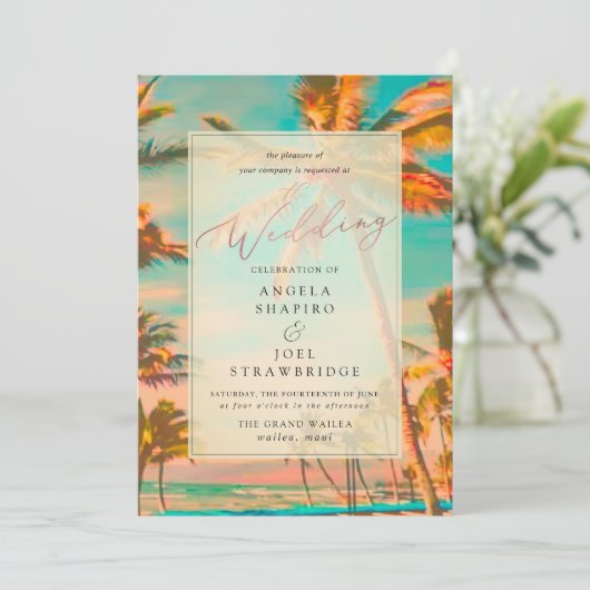 PixDezines VINTAGER HAWAIIANISCHER STRAND/AQUAMARI Einladung (Stehend Vorderseite)