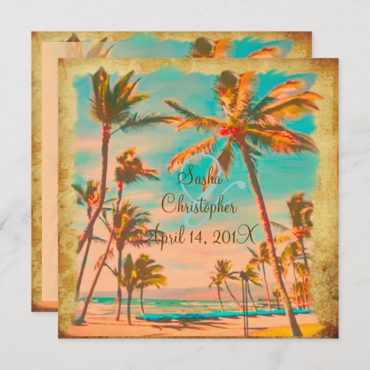 PixDezines Vintager hawaiianischer Strand/aquamari Einladung (Vorne/Hinten)