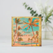 PixDezines Vintager hawaiianischer Strand/aquamari Einladung (Stehend Vorderseite)