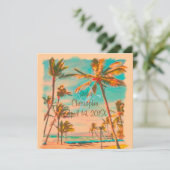 PixDezines VINTAGER HAWAIIANISCHER STRAND/AQUAMARI Einladung (Stehend Vorderseite)