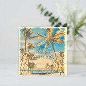 PixDezines Vintager hawaiianischer Strand/Gebirgsb Einladung (Stehend Vorderseite)