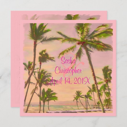 PixDezines Vintager hawaiianischer Strand/rosa Einladung (Vorne/Hinten)