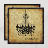 PixDezines Vintager Kronleuchter+Damast, Pergament Einladung (Vorne/Hinten)