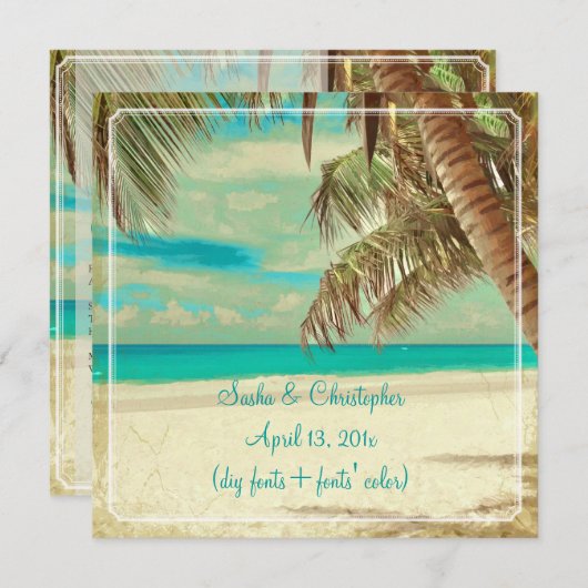 PixDezines Vintager Strand, tropisches Paradies Einladung (Vorne/Hinten)