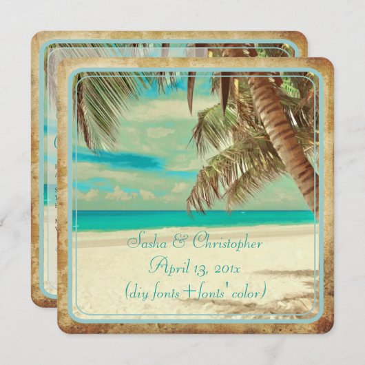 PixDezines Vintager Strand, tropisches Paradies Einladung (Vorne/Hinten)