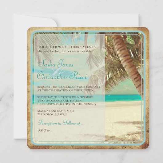 PixDezines Vintager Strand, tropisches Paradies Einladung (Rückseite)