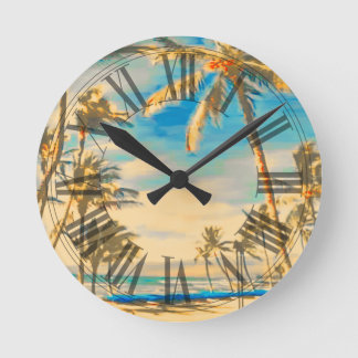 PixDezines Vintager Strand von Hhawaii Runde Wanduhr