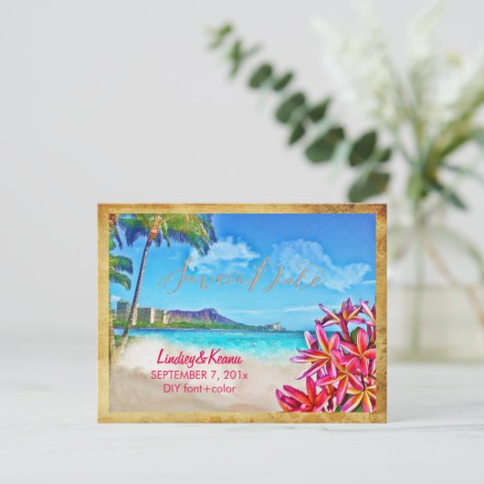 PixDezines Vintager Taikiki/Diamantkopf/Plumeria Postkarte (Stehend Vorderseite)