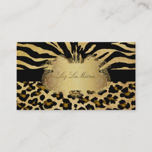 PixDezines Vintager Zebra+Leopard Visitenkarte (Vorderseite)