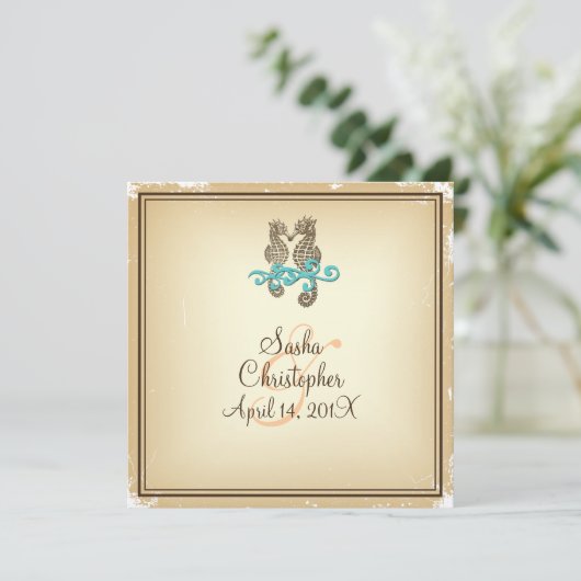 PixDezines Vintages Seepferd / Einladungen (Stehend Vorderseite)