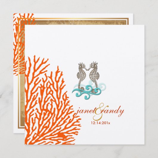PixDezines Vintages Seepferd+Korallen Einladung (Vorne/Hinten)