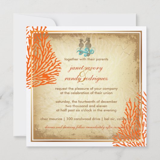 PixDezines Vintages Seepferd+Korallen Einladung (Rückseite)