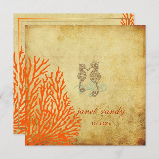 PixDezines Vintages Seepferd+Korallen Einladung (Vorne/Hinten)