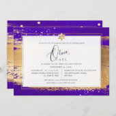 PixDezines VIOLET + GOLD BRUSHSTROKE Mitzvah Einladung (Vorne/Hinten)