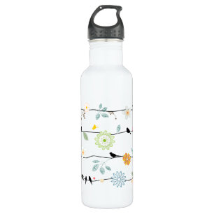 PixDezines-Vögel auf Drähten/Degenhintergrund Trinkflasche