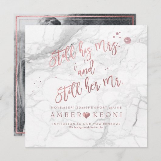 PixDezines Vow Renewal/Imitat Rose Gold/Weißer Mar Einladung (Vorne/Hinten)