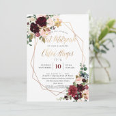 PixDezines Wasserfarbe Blume Mitzvah, Burgund Einladung (Stehend Vorderseite)