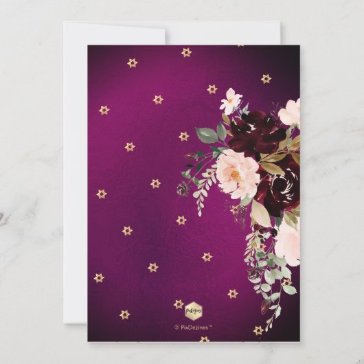PixDezines Wasserfarbe Blume Mitzvah, Burgund Einladung (Rückseite)