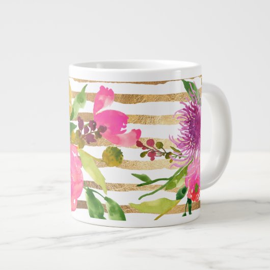 PixDezines Wasserfarbe/Blume/Rranunkulus/Gold Jumbo-Tasse (Vorderseite Rechts)