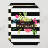 PixDezines Wasserfarbe/Blumen/Streifen Fledermaus Einladung (Vorne/Hinten)