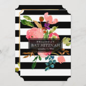 PixDezines Wasserfarbe/Blüten/Streifen Fledermaus  Einladung (Vorne/Hinten)