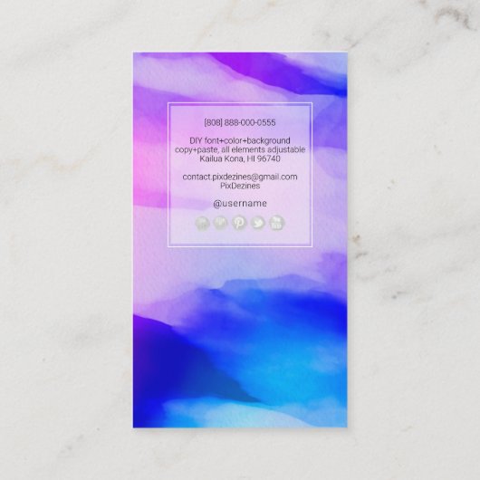 PixDezines Wasserfarbe Moderne Wellen, blau+Lila Visitenkarte (Rückseite)