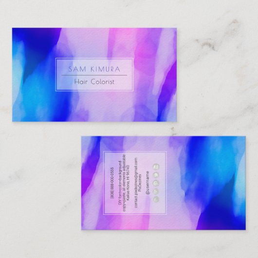 PixDezines Wasserfarbe Moderne Wellen, blau+Lila Visitenkarte (Vorne/Hinten)