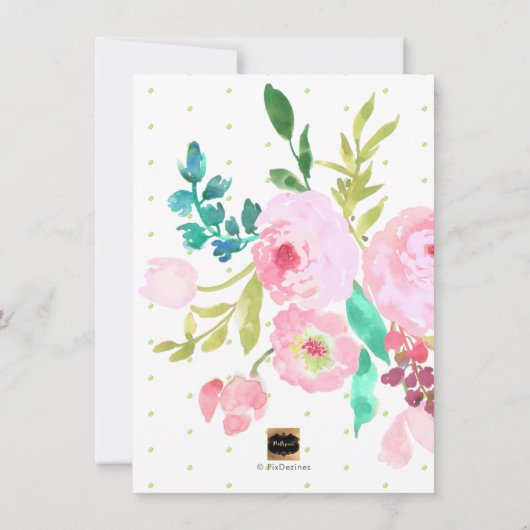 PixDezines Wasserfarbe, Pink Ranunculus Kinderdusc Einladung (Rückseite)