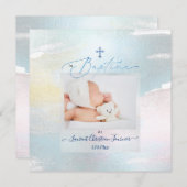 PixDezines Wasserfarbe Pinselstrich, Baptême garço Einladung (Vorne/Hinten)