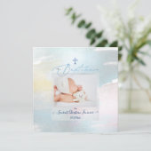 PixDezines Wasserfarbe Pinselstrich, Baptême garço Einladung (Stehend Vorderseite)