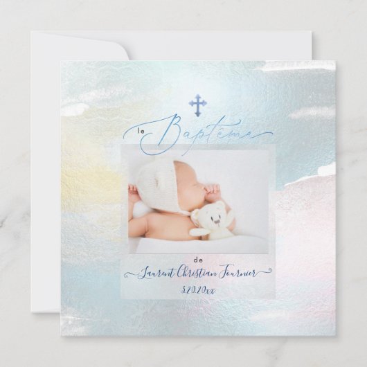 PixDezines Wasserfarbe Pinselstrich, Baptême garço Einladung (Vorderseite)