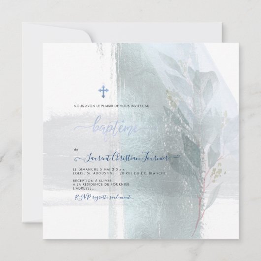 PixDezines Wasserfarbe Pinselstrich, Baptême garço Einladung (Rückseite)