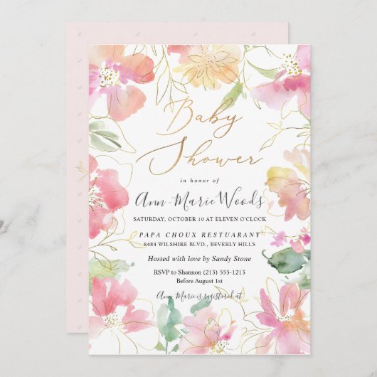 PixDezines Wasserfarbe Platterbsen Kinderdusche Einladung (Vorne/Hinten)