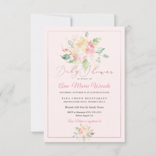 PixDezines Wasserfarbe Platterbsen Kinderdusche Einladung (Vorderseite)