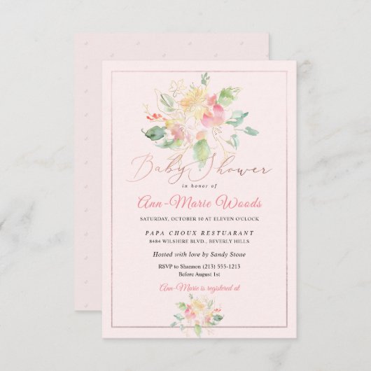 PixDezines Wasserfarbe Platterbsen Kinderdusche Einladung (Vorne/Hinten)