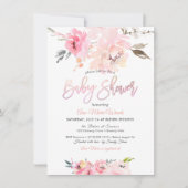 PixDezines Wasserfarbe, Rosa Peonies Babydusche in Einladung (Vorderseite)