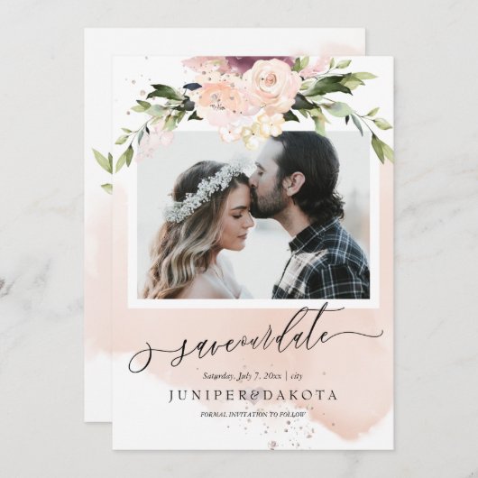 PixDezines Wasserfarbe Rosa Rose Einladung (Vorne/Hinten)