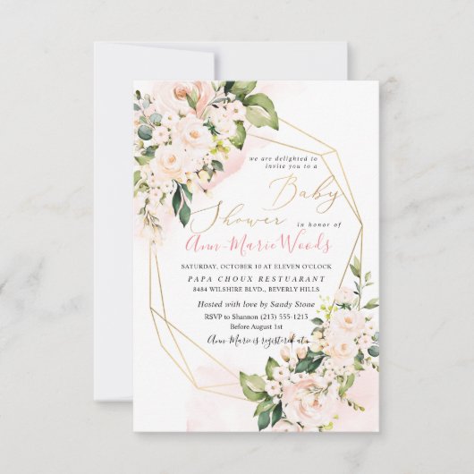 PixDezines Wasserfarbe Rose Kinderdusche Einladung (Vorderseite)