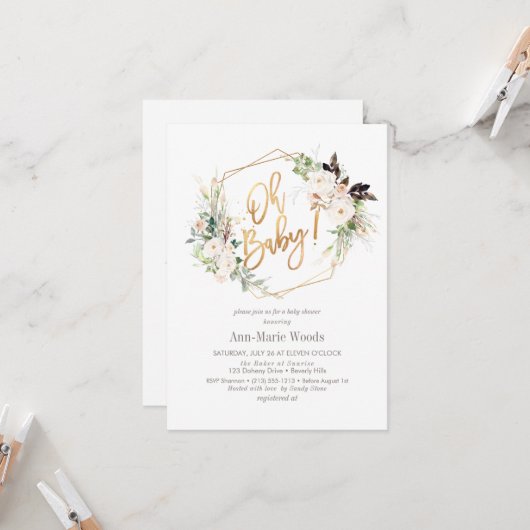 PixDezines Wasserfarbe Rose Kinderdusche Einladung (Vorderseite/Rückseite Beispiel)