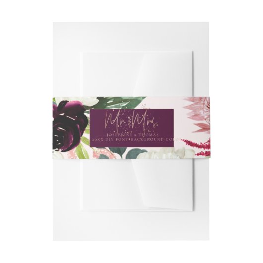 PixDezines Wasserfarbe Rustikales Blut, Burgund+Bl Einladungsbanderole (Vorderseite Beispiel)