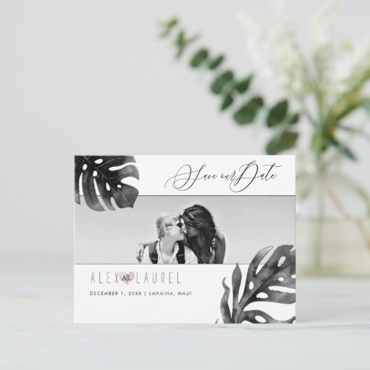 PixDezines Wasserfarbe Schwarz+Weiß, Save the Date Postkarte (Stehend Vorderseite)