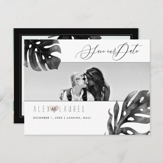 PixDezines Wasserfarbe Schwarz+Weiß, Save the Date Postkarte (Vorne/Hinten)