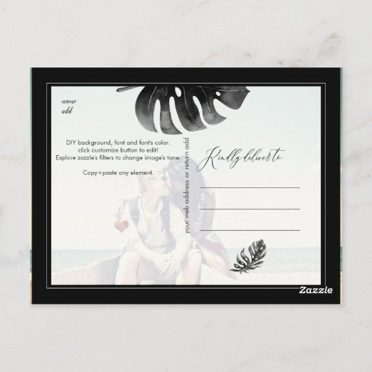 PixDezines Wasserfarbe Schwarz+Weiß, Save the Date Postkarte (Rückseite)