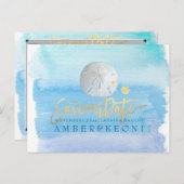 PixDezines Wasserfarbe/Starfish/Strand Rett Datum Ankündigungspostkarte (Vorne/Hinten)