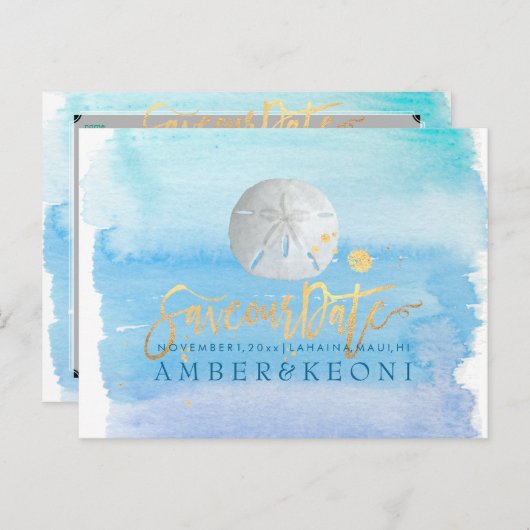 PixDezines Wasserfarbe/Starfish/Strand Rett Datum Ankündigungspostkarte (Vorne/Hinten)