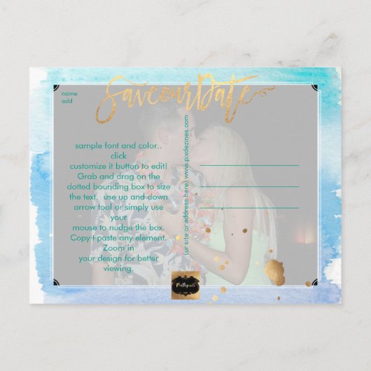 PixDezines Wasserfarbe/Starfish/Strand Rett Datum Ankündigungspostkarte (Rückseite)