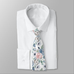 PixDezines Wasserfarbe Staubblaue Rosen Pfingstros Krawatte