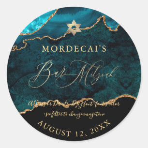 PixDezines Wasserfarbe Türkis Achat Bar Mizwa  Runder Aufkleber